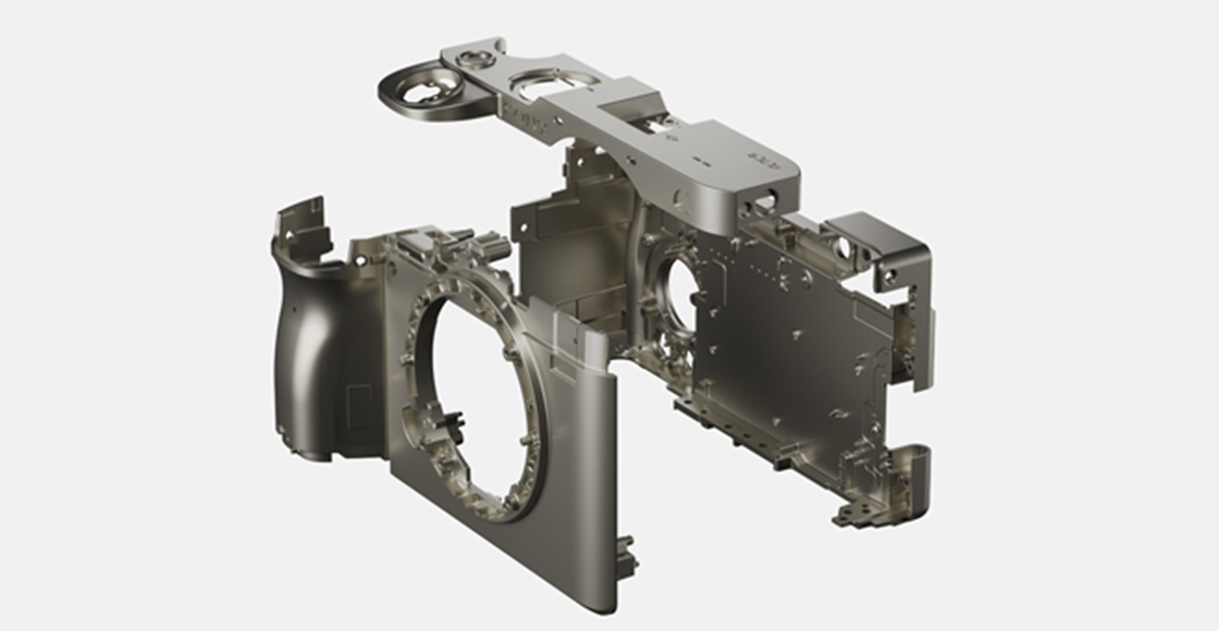 Illustration montrant une vue éclatée des pièces du cadre en alliage de magnésium