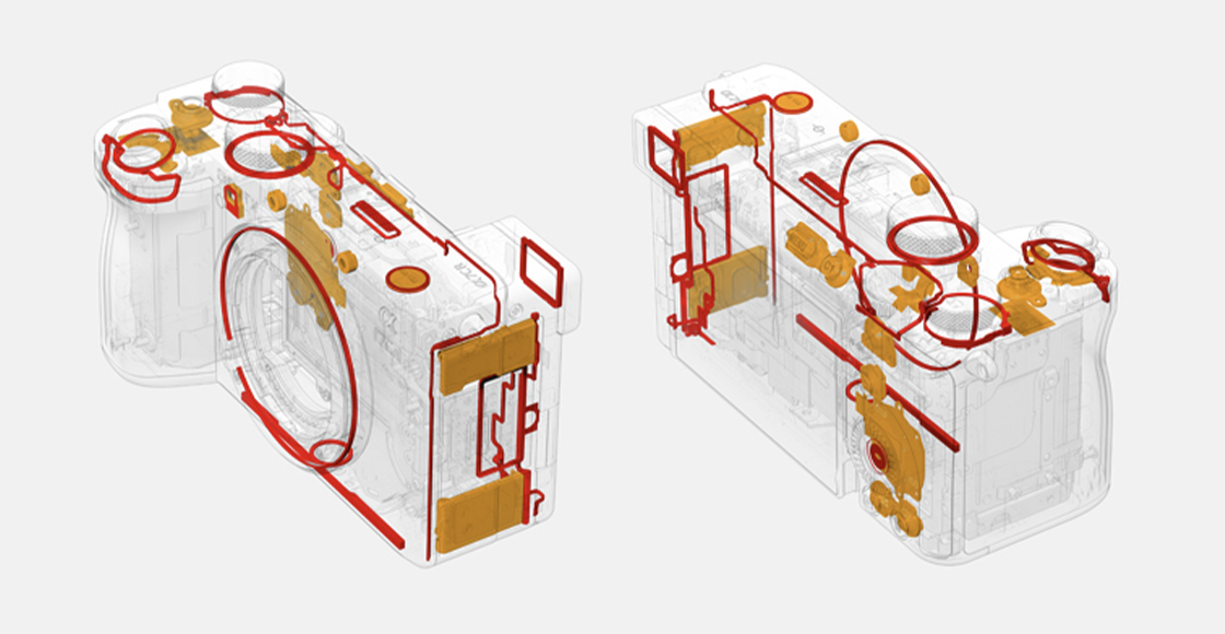 Illustration montrant l'emplacement des joints résistants à la poussière et à l'humidité